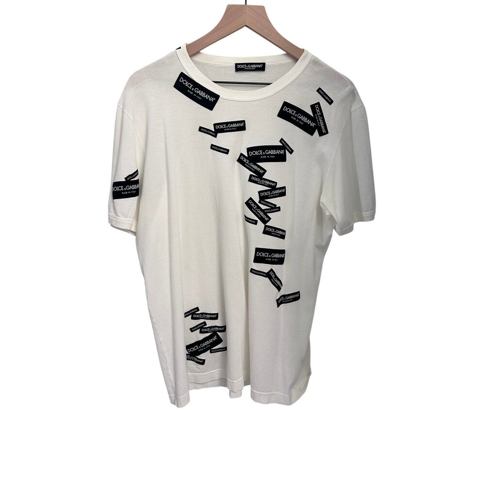 DOLCE & GABBANA All Over Label Logo T-shirt White XXL 54 Authentic